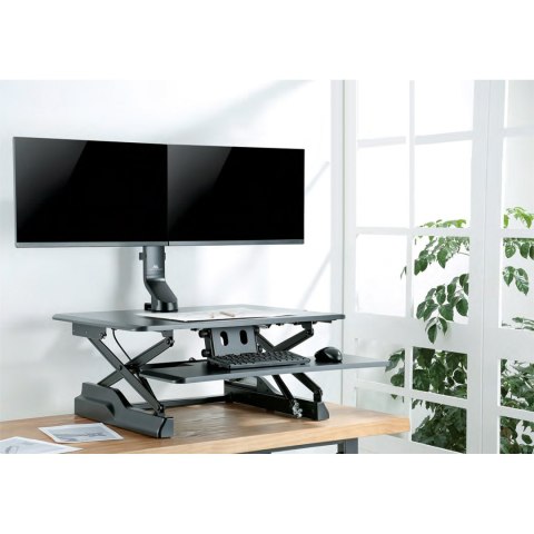 Uchwyt / wieszak biurkowy na dwa monitory / podwójny Maclean, VESA 75x75 100x100, 17"-27", max 14kg, MC-854