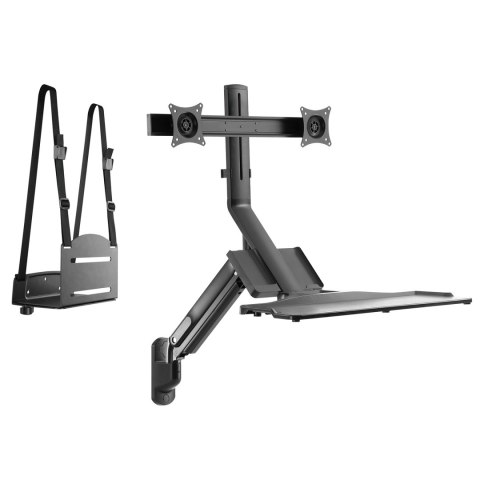 Stacja robocza do biura / na produkcję Maclean, uchwyt na komputer i klawiarurę, dla 2 monit. 17 "~ 27", do pracy stojąco siedzą