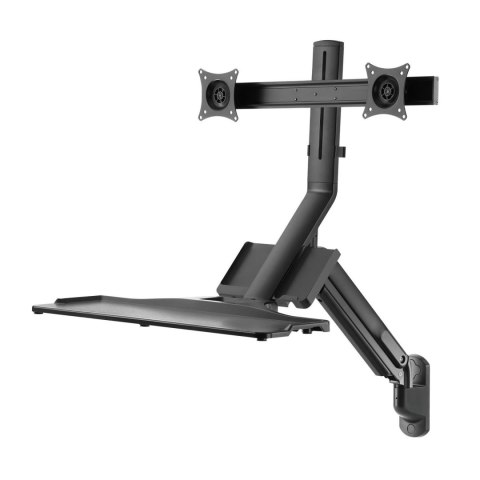 Stacja robocza do biura / na produkcję Maclean, uchwyt na komputer i klawiarurę, dla 2 monit. 17 "~ 27", do pracy stojąco siedzą