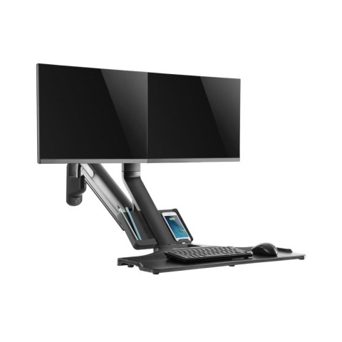 Stacja robocza do biura / na produkcję Maclean, uchwyt na komputer i klawiarurę, dla 2 monit. 17 "~ 27", do pracy stojąco siedzą