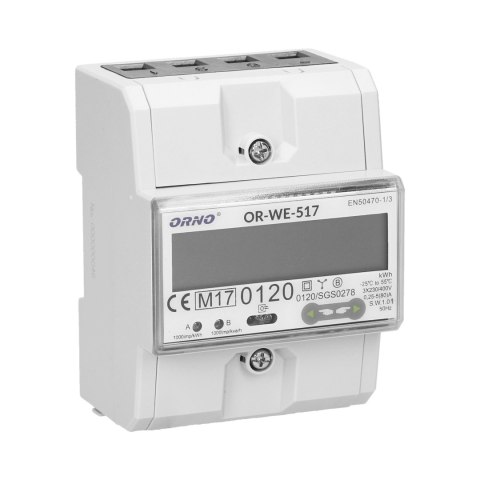 3-fazowy licznik energii elektrycznej, 80A, port RS-485, wielotaryfowy, 4,5 moduły, DIN TH-35mm