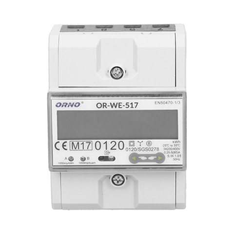 3-fazowy licznik energii elektrycznej, 80A, port RS-485, wielotaryfowy, 4,5 moduły, DIN TH-35mm