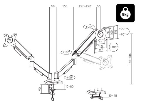 76-880# Uchwyt tv lcd hq 17"-32" do biurka z przegubem podwójny
