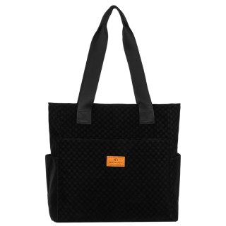 Czarny shopper damski z poliestru pokrytego geometrycznym wzorem - Rovicky