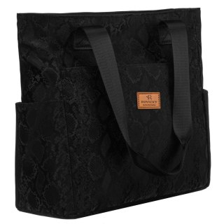 Czarny shopper damski z poliestru zawieszony na wygodnych uchwytach - Rovicky
