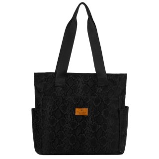 Czarny shopper damski z poliestru zawieszony na wygodnych uchwytach - Rovicky