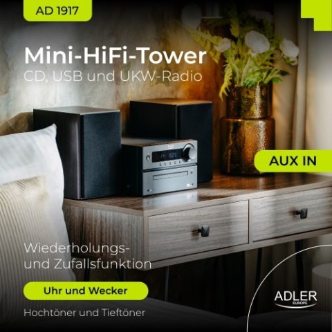 AD 1917 Wieża hi-fi z bluetooth, cd, usb i radiem fm