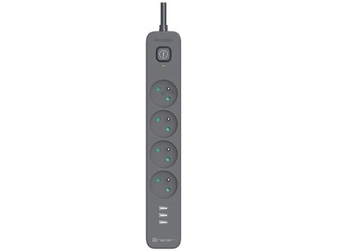 Listwa zasilająca antyprzepięciowa TRACER Power Line+ mobile ready 5 m (4 gniazda + 3x USB A, 5V 2,4A)