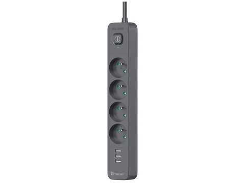 Listwa zasilająca antyprzepięciowa TRACER Power Line+ mobile ready 5 m (4 gniazda + 3x USB A, 5V 2,4A)