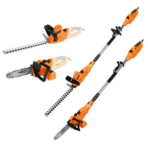 Urządzenie ogrodowe 2w1 z wysięgnikiem: pilarka łańcuchowa 750W 250mm+nożyce do żywopłotu 550W 460mm