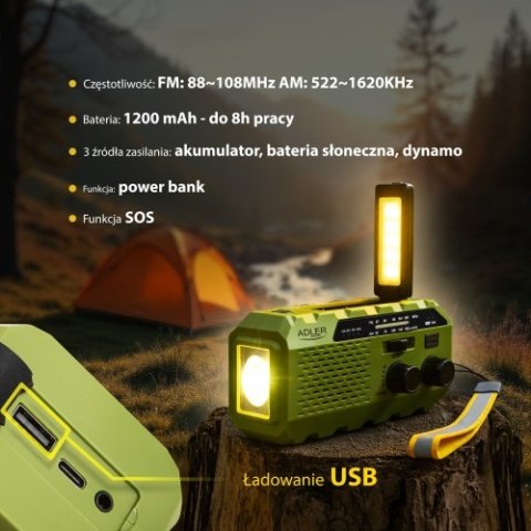 AD 1197 Green Radio solarne z korbką ręczną