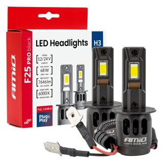 Żarówki samochodowe led seria f25 pro black full canbus h3 68w 12v 24v amio-04718