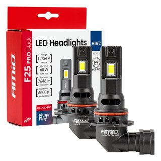 Żarówki samochodowe led seria f25 pro black full canbus hir2 68w 12v 24v amio-04724