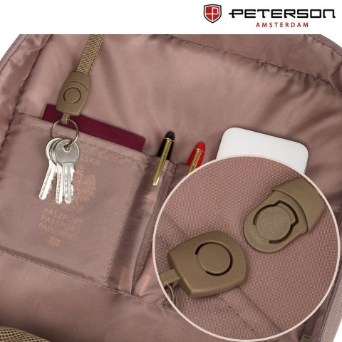 Beżowy plecak podróżny wykonany z cordury z portem USB - Peterson
