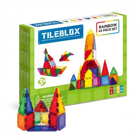 Klocki magnetyczne tileblox zestaw tęczowy 42 elementy