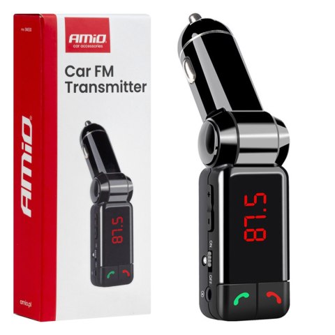 Transmiter samochodowy fm składany 2×usb-a 12v 24v amio-04650