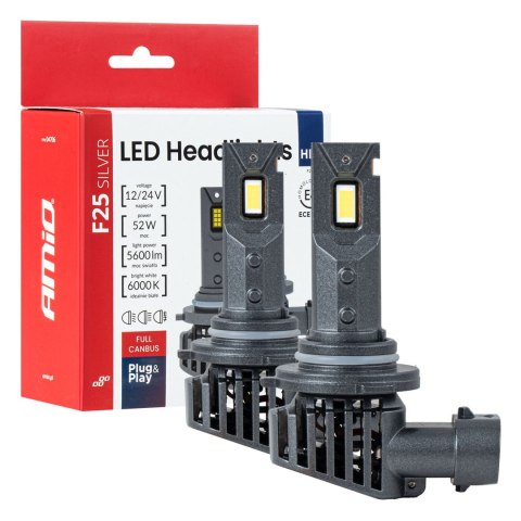 Żarówki samochodowe led f25 silver full canbus 52w hb3 9005 12v 24v amio-04706