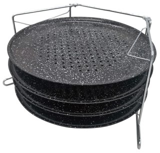 Formy do pizzy 4szt,, czarne, średnica 32,3cm, z czteropoziomową podstawka ze stali, zestaw 5 elementów, kinghoff, kh-1553