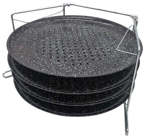 Formy do pizzy 4szt,, czarne, średnica 32,3cm, z czteropoziomową podstawka ze stali, zestaw 5 elementów, kinghoff, kh-1553