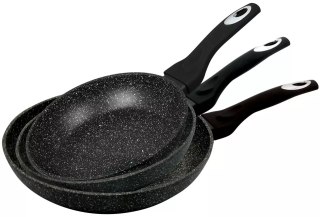 Patelnie aluminium, czarny marmurek, zestaw 3szt klausberg