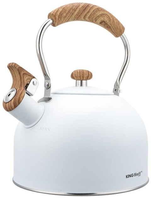 Czajnik z gwizdkiem, 2,5l, biały, z drewnopodobną rączką, kinghoff