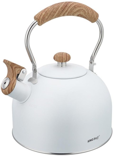 Czajnik z gwizdkiem, 2,5l, biały, z drewnopodobną rączką, kinghoff