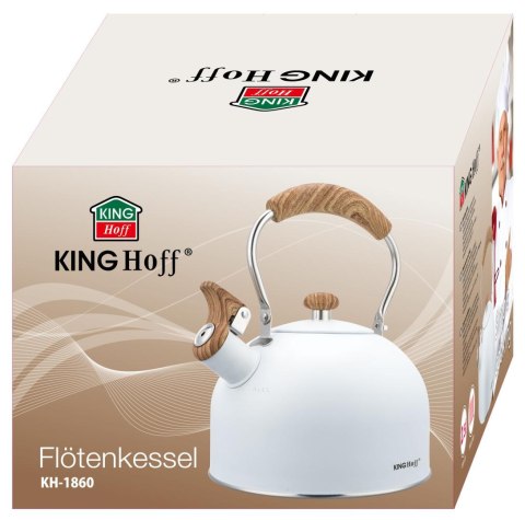 Czajnik z gwizdkiem, 2,5l, biały, z drewnopodobną rączką, kinghoff