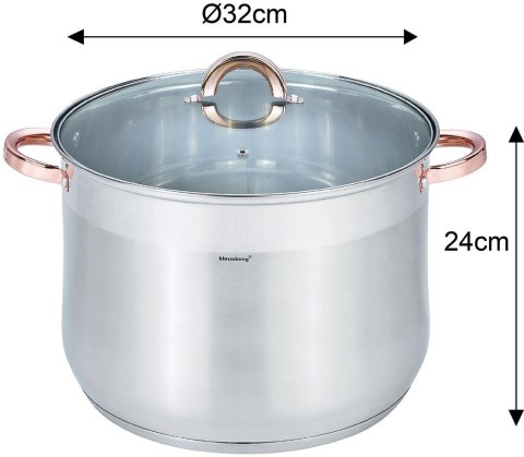 Garnek stalowy z pokrywą, 18.7l, śr.32cm, klausberg, kb-7797