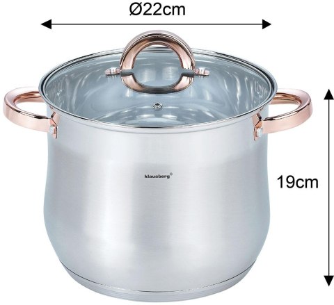 Garnek stalowy z pokrywą, 7,0l, śr.22cm, klausberg, kb-7792