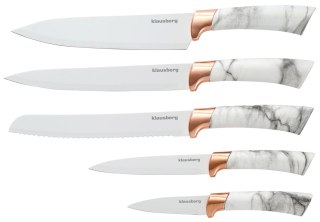 Noże kuchenne w stojaku, kolor biały, z brązowym wzorem, zestaw 5 elementów, klausberg, kb-7800