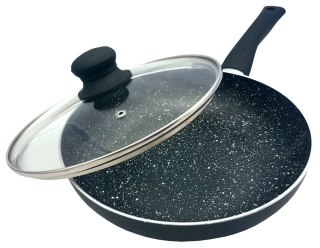 Patelnia z pokrywką śr.28cm , aluminium, czarny marmurek kinghoff