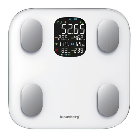 Waga łazienkowa, elektroniczna, z analizatorem składu ciała, biała, klausberg, kb-7855