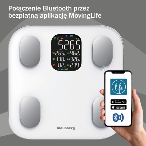 Waga łazienkowa, elektroniczna, z analizatorem składu ciała, biała, klausberg, kb-7855