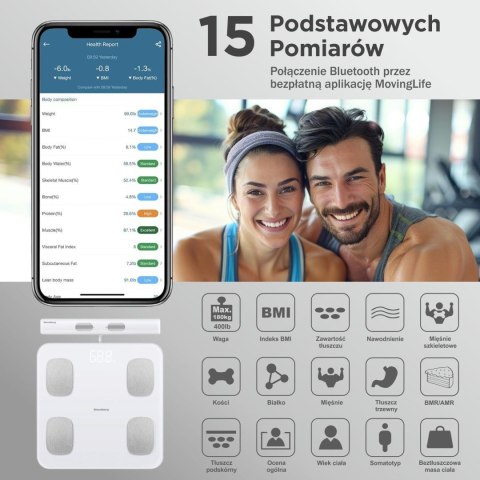 Waga łazienkowa z uchwytem, elektroniczna, biała, precyzyjna analiza składu ciała, klausberg, kb-7853