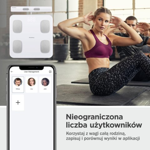 Waga łazienkowa z uchwytem, elektroniczna, biała, precyzyjna analiza składu ciała, klausberg, kb-7853