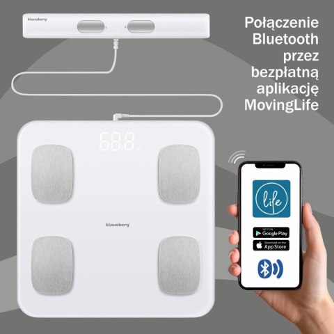Waga łazienkowa z uchwytem, elektroniczna, biała, precyzyjna analiza składu ciała, klausberg, kb-7853