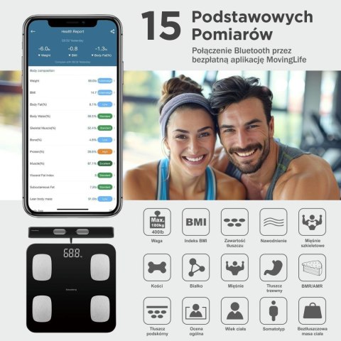 Waga łazienkowa z uchwytem, elektroniczna, czarna, precyzyjna analiza składu ciała, klausberg, kb-7852