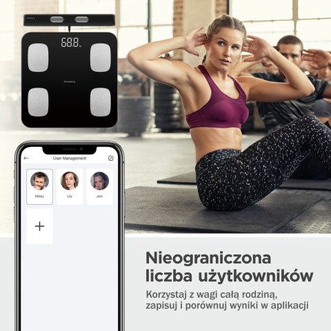 Waga łazienkowa z uchwytem, elektroniczna, czarna, precyzyjna analiza składu ciała, klausberg, kb-7852