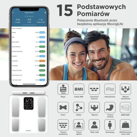 Waga łazienkowa z uchwytem, elektroniczna, precyzyjna analiza składu ciała, biała, klausberg, kb-7857