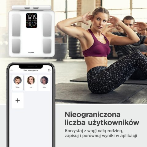 Waga łazienkowa z uchwytem, elektroniczna, precyzyjna analiza składu ciała, biała, klausberg, kb-7857