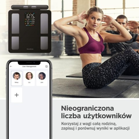 Waga łazienkowa z uchwytem, elektroniczna, precyzyjna analiza składu ciała, czarna, klausberg, kb-7856