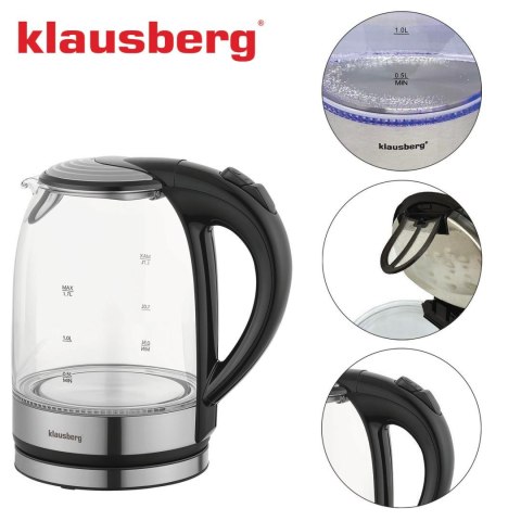 Czajnik elektryczny, szklany, z led, 1,7l, klausberg, kb-7886