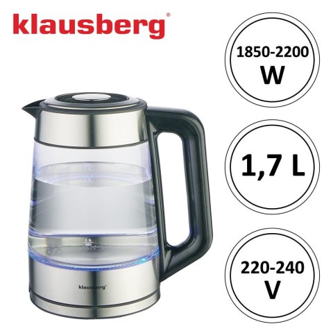 Czajnik elektryczny, szklany, z led, 1,7l, klausberg, kb-7888