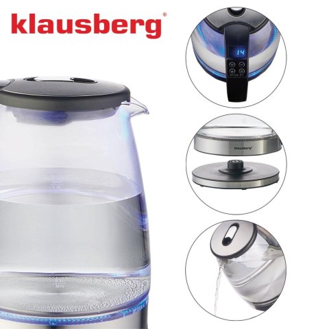 Czajnik elektryczny, szklany, z led, 1,8l, klausberg, kb-7887
