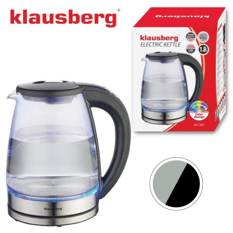 Czajnik elektryczny, szklany, z led, 1,8l, klausberg, kb-7887