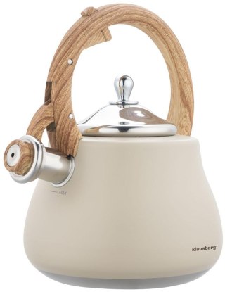 Czajnik z gwizdkiem, stal nierdzewna, beżowy z elementami drewnopodobnymi, 2,8l, klausberg, kb-7919