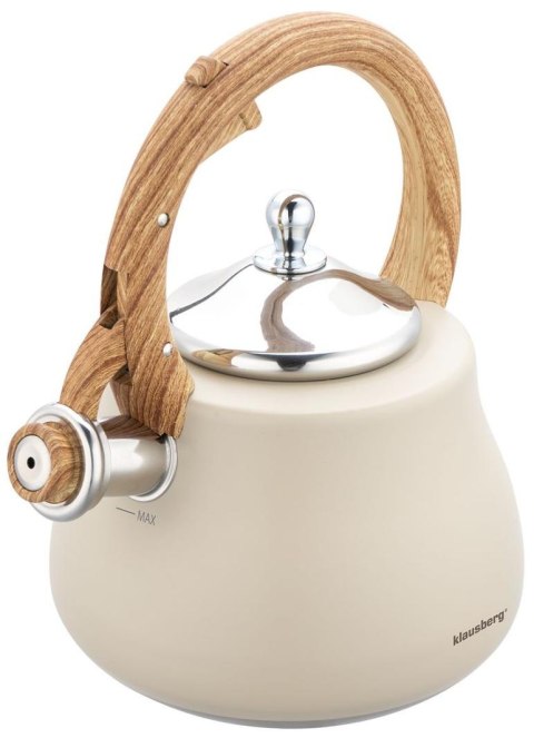 Czajnik z gwizdkiem, stal nierdzewna, beżowy z elementami drewnopodobnymi, 2,8l, klausberg, kb-7919