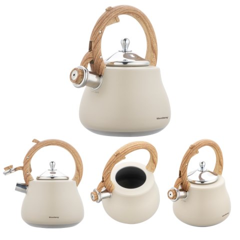 Czajnik z gwizdkiem, stal nierdzewna, beżowy z elementami drewnopodobnymi, 2,8l, klausberg, kb-7919