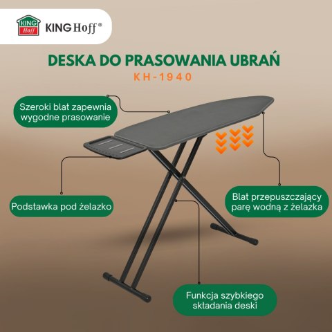 Deska do prasowania, 122 cm x 38 cm, 7 poziomów, kinghoff, kh-1940