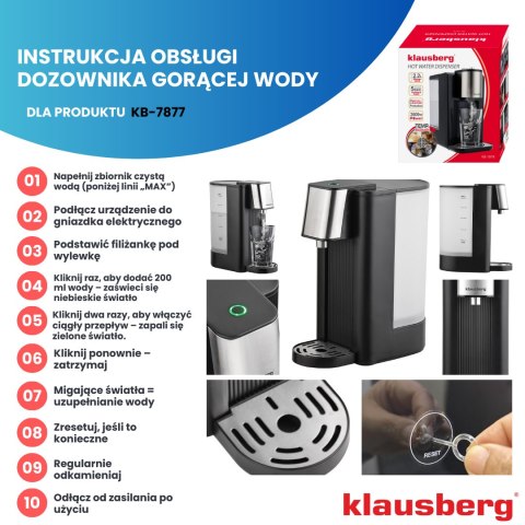 Dozownik gorącej wody, dyspenser, czarny ze srebrnymi elementami ze stali nierdzewnej 2,5l, klausberg, kb-7877